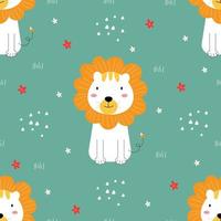 Seamless pattern A lion with a white body sitting Cute animal cartoon characters Used for printing, backgrounds, gift wrap, children's clothing, textiles, vector illustration