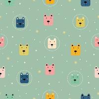 patrón sin costuras un oso polar con una cara rosada y sonriendo feliz. lindos personajes de dibujos animados de animales utilizados para imprimir, fondo, papel de regalo, ropa para niños, textil, ilustración vectorial. vector