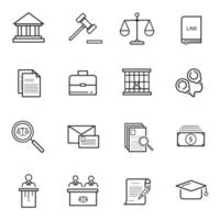 conjunto de iconos de ley y juicio. ilustración aislada sobre fondo blanco para gráficos y diseño web vector