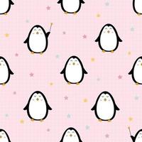 Seamless patterns for children Cute penguin background with a square grid pattern. Cute cartoon animal character design idea used for printing, gift wrap, children's clothing, textiles, vector images