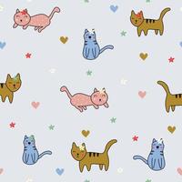 Seamless pattern. Background with many colorful cat, cartoon characters, cute animals Design ideas used for background printing, gift wrapping, baby clothes, textile, Vector illustration.