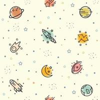 Cute seamless pattern for kids Background images of stars, planets and spaceships Design concepts used for Printing, textiles, children's clothing patterns, gift wrap. Vector illustration