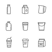 conjunto de iconos vectoriales de leche, botellas de leche, ilustración, aislado en fondo blanco para gráficos y diseño web vector