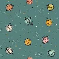 Cute seamless pattern for kids Background images of stars, planets and spaceships Design concepts used for Printing, textiles, children's clothing patterns, gift wrap. Vector illustration