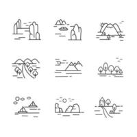 Nature Landscape Icons Set. Illustration isolated on white background for graphics and web design vector