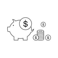 Piggybank icon and dollar coin placed next to the piggy bank. Modern minimalist design. The money-saving concept for a website, vector illustration isolated on white background. EPS 10