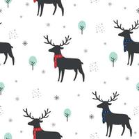 Seamless pattern Background with deer and trees with snowflakes. Cartoon characters. Cute animals. The design used for printing, background, gift wrapping, baby clothes, textile, vector illustration