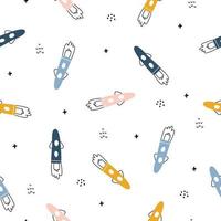 Baby seamless pattern space background with rocket on white background hand drawn style cartoon design vector