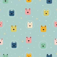 patrón sin costuras un oso polar con una cara rosada y sonriendo feliz. lindos personajes de dibujos animados de animales utilizados para imprimir, fondo, papel de regalo, ropa para niños, textil, ilustración vectorial. vector
