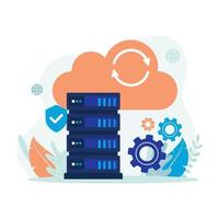 Big data analytics, cloud server service vector illustration. Flat design suitable for many purposes.