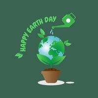 Happy earth day. The earth grows in a pot and is watered with water . Saving our planet vector