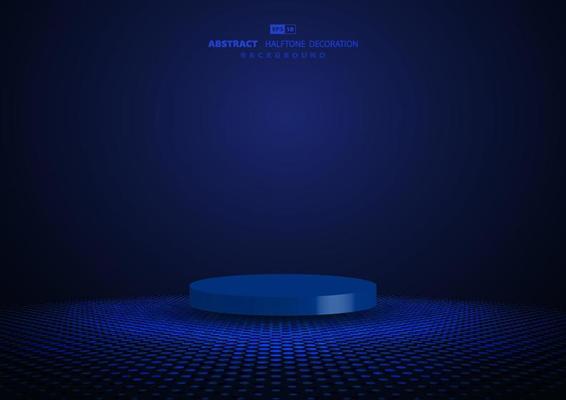 Abstract blue futuristic podium stage show on circle geometric halftone decoration background. Decorative for product case in future background. Illustration vector