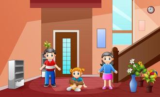 Illustration of parents with their daughter in the house vector