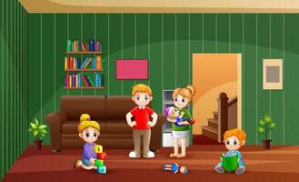 The family spends time at home illustration vector