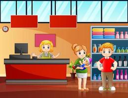 Illustration of happy family shopping in supermarket vector