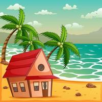 Background of tropical beach with a house vector