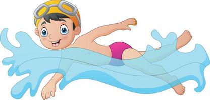 Boy swimming with yellow goggles on a white background vector