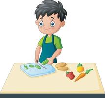 Young man cutting vegetables on the table illustration vector