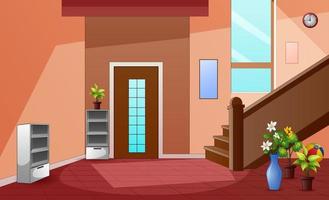interior de pasillo de dibujos animados con escaleras y puerta de entrada