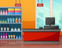 Supermarket store interior with goods vector