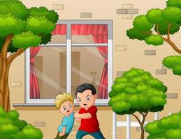 Cartoon illustration of a boy bullying little kid vector