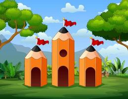 Illustration the three of pencil house in the nature background vector