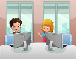 Illustration of a boy and girl working in office vector