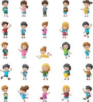 Happy kids cartoon collection at different positions vector