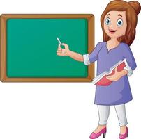 A woman teacher with pointer and chalkboard vector