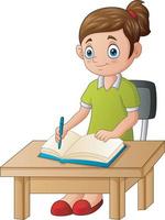 Cute girl studying and writing on the desk vector