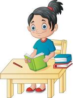 caricatura de una niña estudiando en el escritorio vector