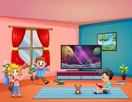 Happy children playing in the living room vector