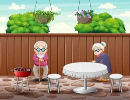 The elderly couple in the restaurant illustration vector