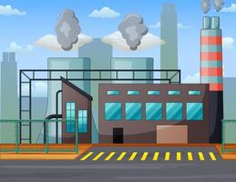 Industrial factory building with dirty clouds from pipes vector