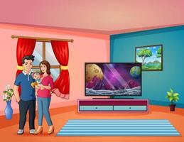 Cartoon the family in the living room illustration vector