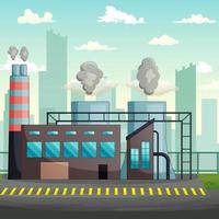 Industrial factory building with dirty clouds from pipes vector