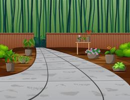 Illustration of a garden near a bamboo forest vector