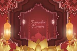 ramadan kareem estilo islámico con lujo rojo y dorado vector