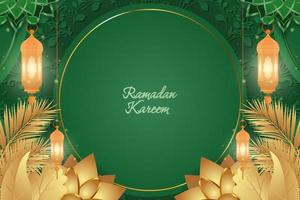 Ramadan Kareem Islamic green and gold luxury with mandala vector