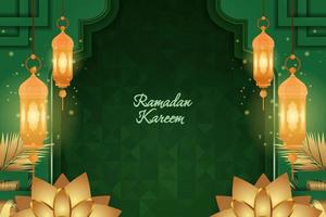 Ramadan Kareem Islamic background green and gold luxury with ornament vector