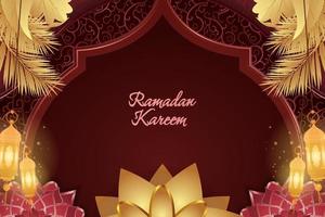 ramadan kareem lujo islámico rojo y dorado con mandala vector