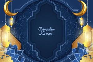 Background Ramadan Kareem Islamic blue and gold luxury with mandala vector