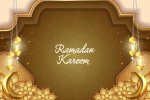 Ramadan Kareem Islamic soft brown and gold luxury with mandala vector