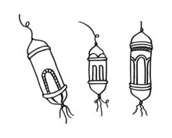 Doodles line art of ramadan kareem greeting card concept. Vector illustration.