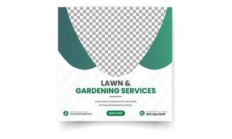 Lawn or gardening service social media post and web banner template vector