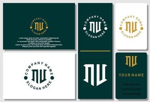 Letter N U monogram logo design with presentation template vector