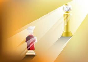 leadership concept, light shining throughout a trophy to a red-chess-businessman, number one, vector illustrator