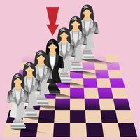 leadership concept, black-white chess businesswomen, the star of the group, vector illustrator design