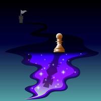 papercut design, a dream of a chess pawn, traveling and ideal, vector illustrator