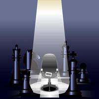 luz brillando, silla de jefe vacía, todo el ajedrez en un tablero de ajedrez, ilustrador vectorial vector